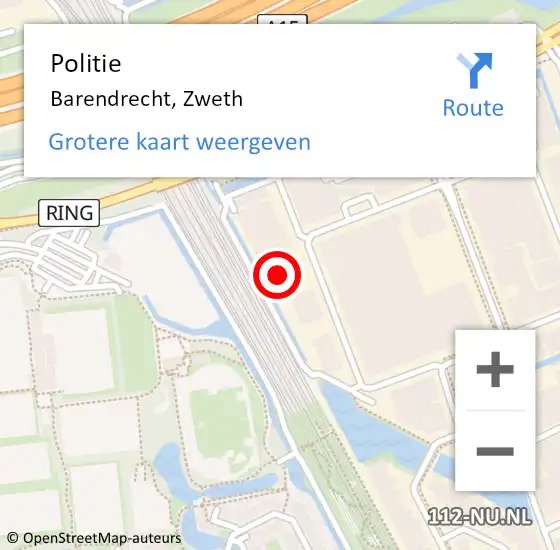 Locatie op kaart van de 112 melding: Politie Barendrecht, Zweth op 22 november 2024 16:58