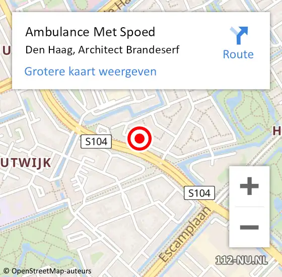 Locatie op kaart van de 112 melding: Ambulance Met Spoed Naar Den Haag, Architect Brandeserf op 22 november 2024 17:04