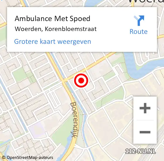 Locatie op kaart van de 112 melding: Ambulance Met Spoed Naar Woerden, Korenbloemstraat op 27 oktober 2014 19:45