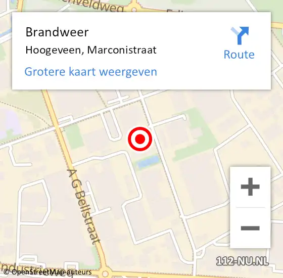 Locatie op kaart van de 112 melding: Brandweer Hoogeveen, Marconistraat op 22 november 2024 17:10