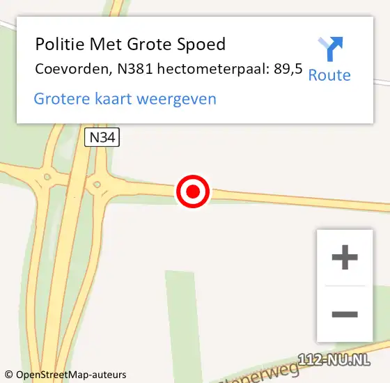 Locatie op kaart van de 112 melding: Politie Met Grote Spoed Naar Coevorden, N381 hectometerpaal: 89,5 op 22 november 2024 17:17