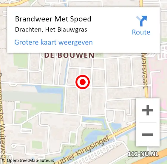 Locatie op kaart van de 112 melding: Brandweer Met Spoed Naar Drachten, Het Blauwgras op 22 november 2024 17:18