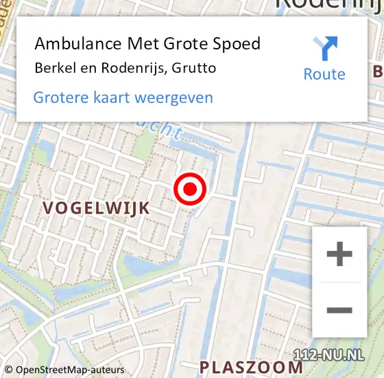 Locatie op kaart van de 112 melding: Ambulance Met Grote Spoed Naar Berkel en Rodenrijs, Grutto op 22 november 2024 17:19