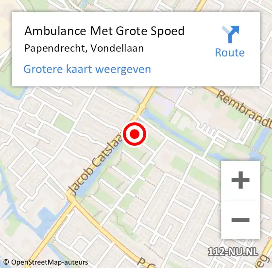 Locatie op kaart van de 112 melding: Ambulance Met Grote Spoed Naar Papendrecht, Vondellaan op 22 november 2024 17:29