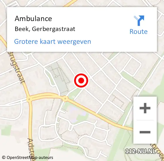 Locatie op kaart van de 112 melding: Ambulance Beek, Gerbergastraat op 27 oktober 2014 19:53