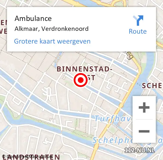 Locatie op kaart van de 112 melding: Ambulance Alkmaar, Verdronkenoord op 22 november 2024 18:07