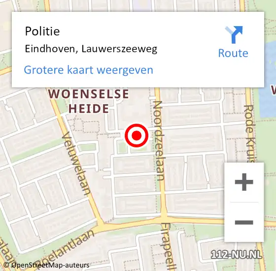 Locatie op kaart van de 112 melding: Politie Eindhoven, Lauwerszeeweg op 22 november 2024 18:11