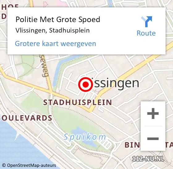 Locatie op kaart van de 112 melding: Politie Met Grote Spoed Naar Vlissingen, Stadhuisplein op 22 november 2024 18:19