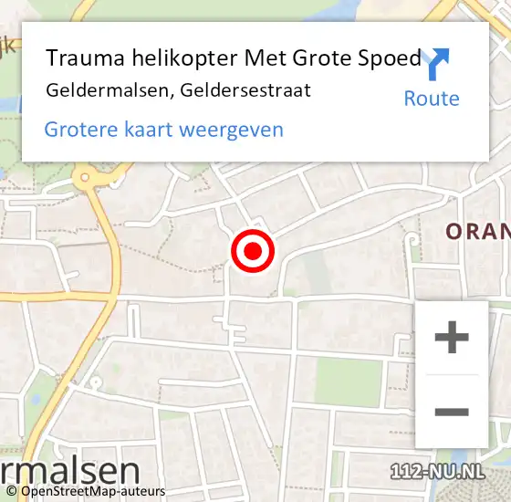 Locatie op kaart van de 112 melding: Trauma helikopter Met Grote Spoed Naar Geldermalsen, Geldersestraat op 22 november 2024 18:20