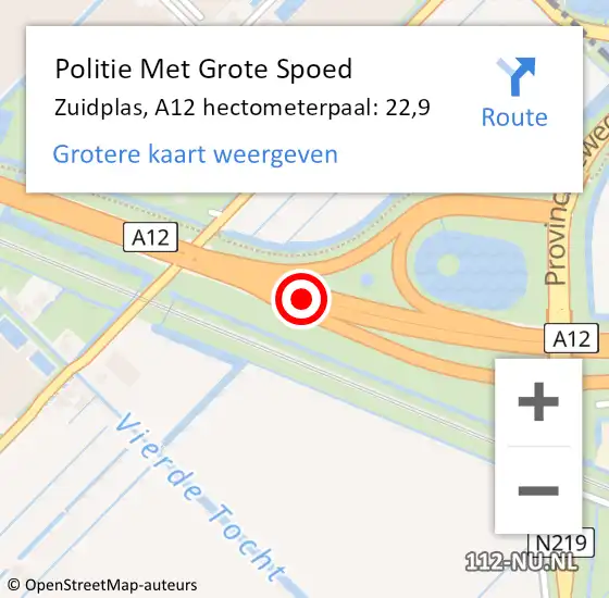 Locatie op kaart van de 112 melding: Politie Met Grote Spoed Naar Zuidplas, A12 hectometerpaal: 22,9 op 22 november 2024 18:25