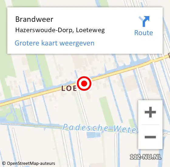 Locatie op kaart van de 112 melding: Brandweer Hazerswoude-Dorp, Loeteweg op 22 november 2024 18:28