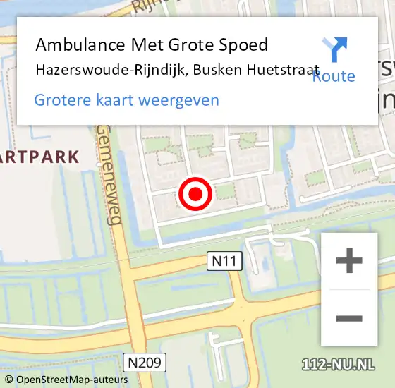 Locatie op kaart van de 112 melding: Ambulance Met Grote Spoed Naar Hazerswoude-Rijndijk, Busken Huetstraat op 22 november 2024 18:45