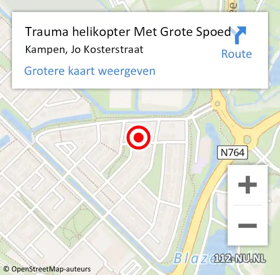 Locatie op kaart van de 112 melding: Trauma helikopter Met Grote Spoed Naar Kampen, Jo Kosterstraat op 22 november 2024 18:45