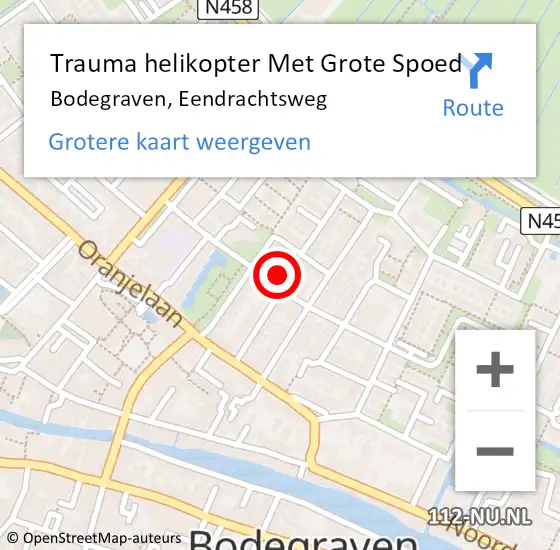 Locatie op kaart van de 112 melding: Trauma helikopter Met Grote Spoed Naar Bodegraven, Eendrachtsweg op 22 november 2024 18:48