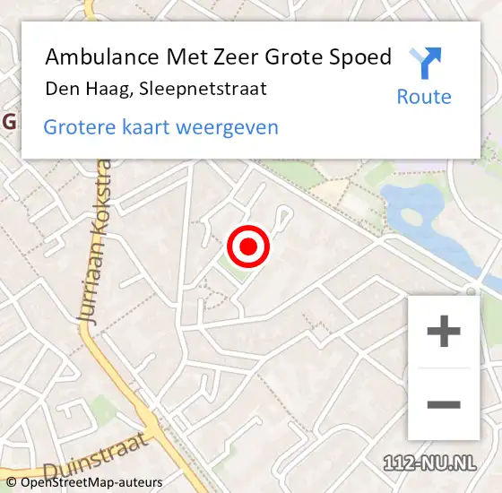 Locatie op kaart van de 112 melding: Ambulance Met Zeer Grote Spoed Naar Den Haag, Sleepnetstraat op 22 november 2024 18:55