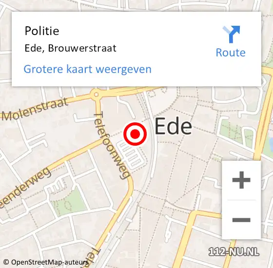 Locatie op kaart van de 112 melding: Politie Ede, Brouwerstraat op 22 november 2024 19:08