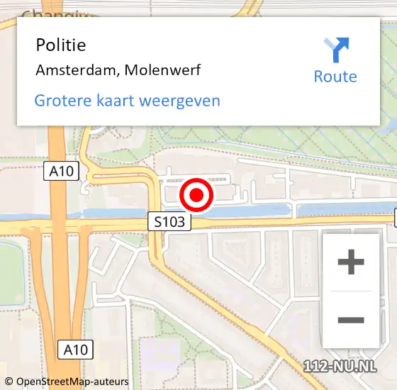 Locatie op kaart van de 112 melding: Politie Amsterdam, Molenwerf op 22 november 2024 19:33