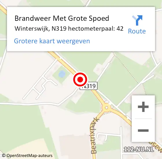 Locatie op kaart van de 112 melding: Brandweer Met Grote Spoed Naar Winterswijk, N319 hectometerpaal: 42 op 22 november 2024 19:35