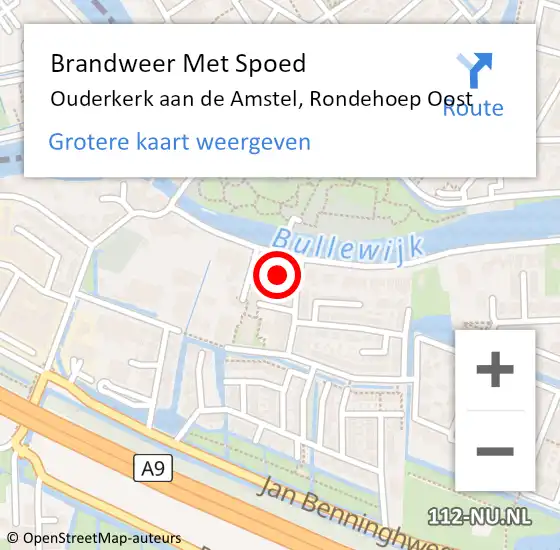 Locatie op kaart van de 112 melding: Brandweer Met Spoed Naar Ouderkerk aan de Amstel, Rondehoep Oost op 27 oktober 2014 20:03