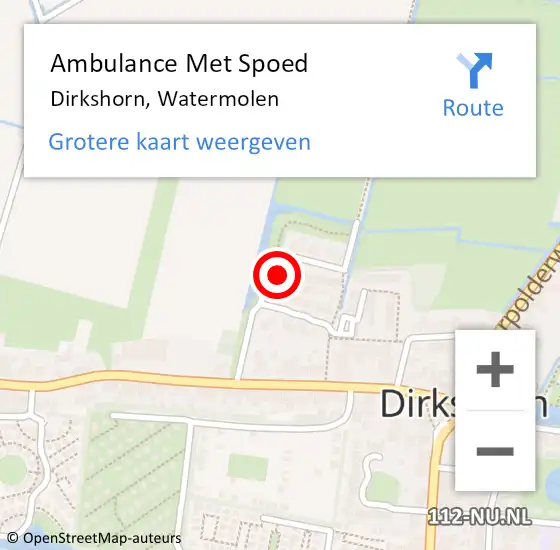 Locatie op kaart van de 112 melding: Ambulance Met Spoed Naar Dirkshorn, Watermolen op 22 november 2024 19:38