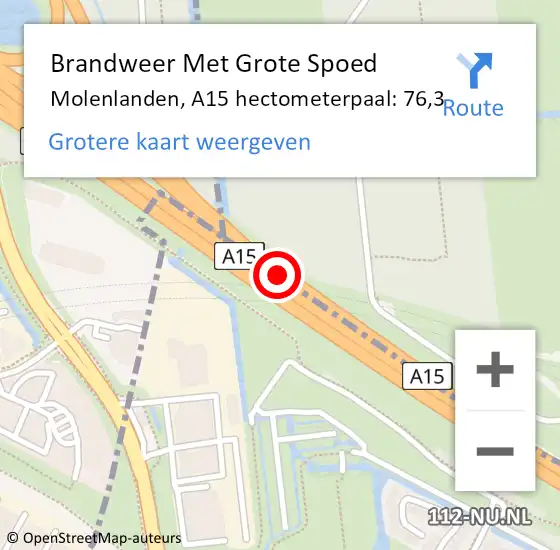 Locatie op kaart van de 112 melding: Brandweer Met Grote Spoed Naar Molenlanden, A15 hectometerpaal: 76,3 op 22 november 2024 19:40