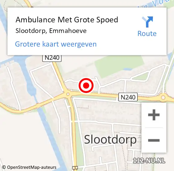 Locatie op kaart van de 112 melding: Ambulance Met Grote Spoed Naar Slootdorp, Emmahoeve op 22 november 2024 19:42