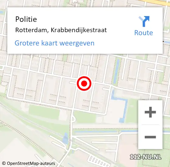 Locatie op kaart van de 112 melding: Politie Rotterdam, Krabbendijkestraat op 22 november 2024 20:03