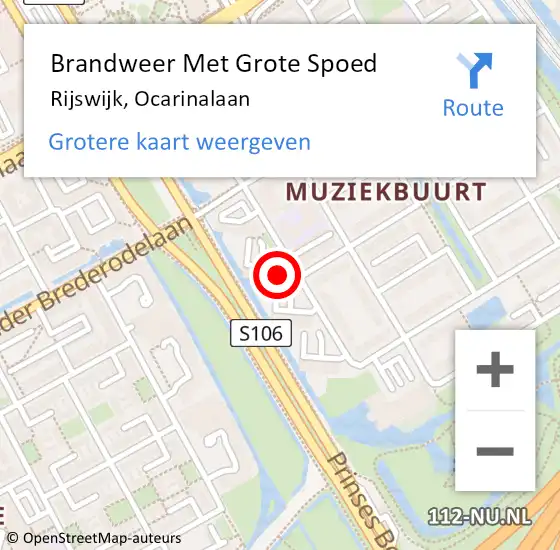 Locatie op kaart van de 112 melding: Brandweer Met Grote Spoed Naar Rijswijk, Ocarinalaan op 22 november 2024 20:11