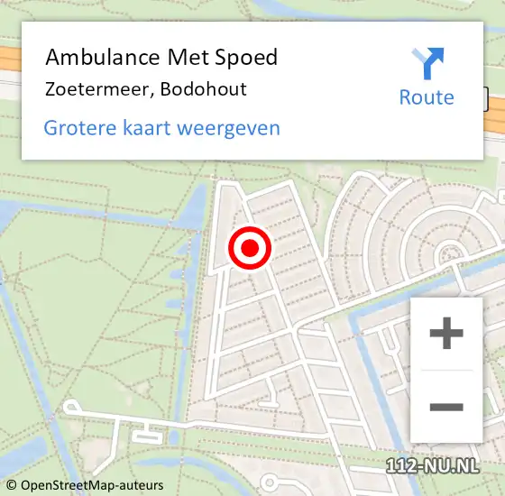 Locatie op kaart van de 112 melding: Ambulance Met Spoed Naar Zoetermeer, Bodohout op 22 november 2024 20:19