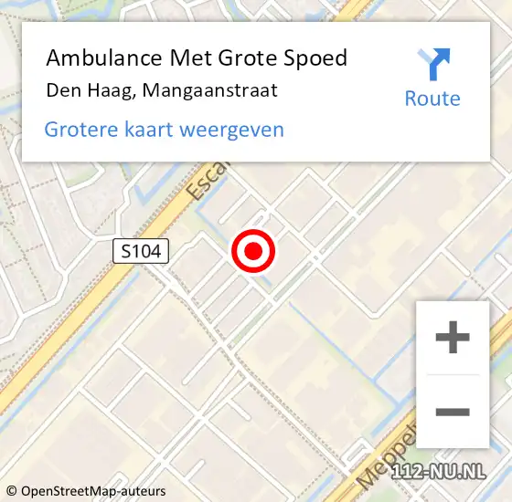 Locatie op kaart van de 112 melding: Ambulance Met Grote Spoed Naar Den Haag, Mangaanstraat op 22 november 2024 20:20