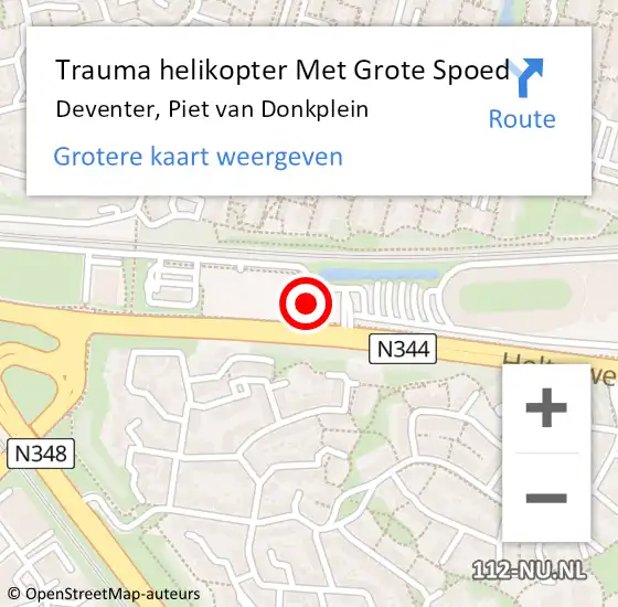 Locatie op kaart van de 112 melding: Trauma helikopter Met Grote Spoed Naar Deventer, Piet van Donkplein op 22 november 2024 20:23