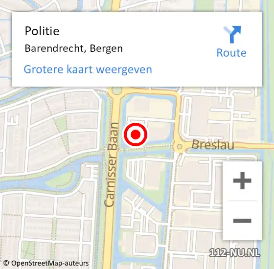 Locatie op kaart van de 112 melding: Politie Barendrecht, Bergen op 22 november 2024 20:28