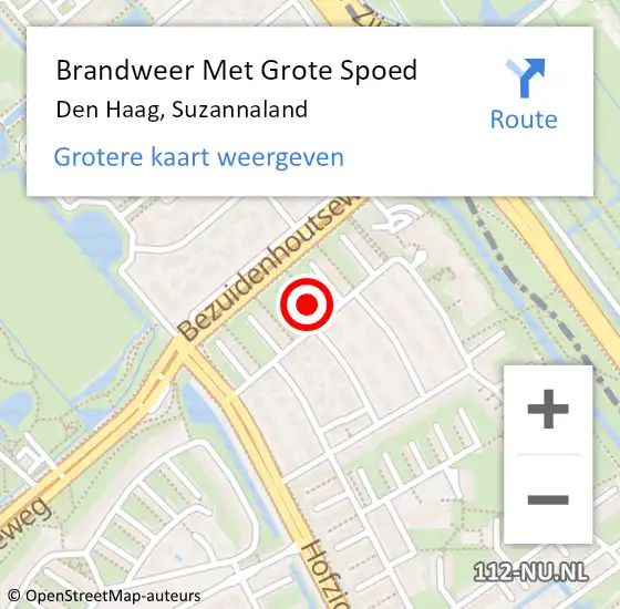 Locatie op kaart van de 112 melding: Brandweer Met Grote Spoed Naar Den Haag, Suzannaland op 22 november 2024 20:35