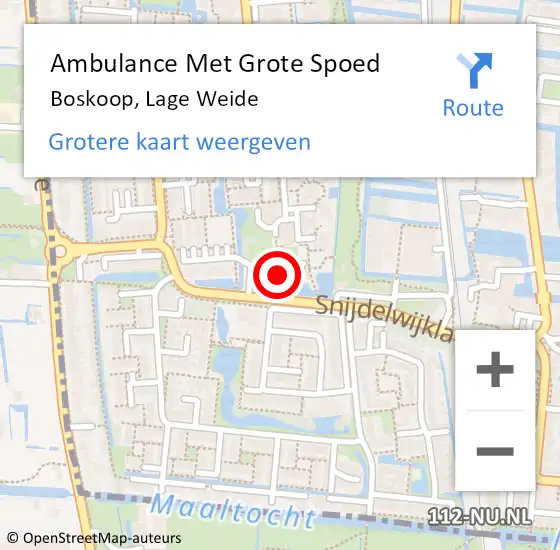 Locatie op kaart van de 112 melding: Ambulance Met Grote Spoed Naar Boskoop, Lage Weide op 22 november 2024 20:41