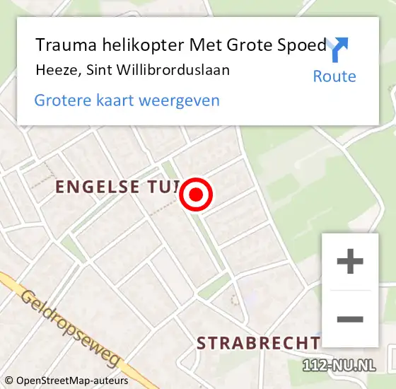 Locatie op kaart van de 112 melding: Trauma helikopter Met Grote Spoed Naar Heeze, Sint Willibrorduslaan op 22 november 2024 20:44