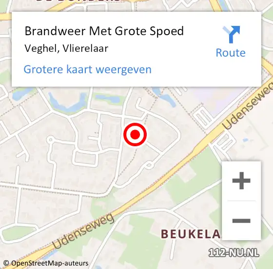 Locatie op kaart van de 112 melding: Brandweer Met Grote Spoed Naar Veghel, Vlierelaar op 22 november 2024 20:50