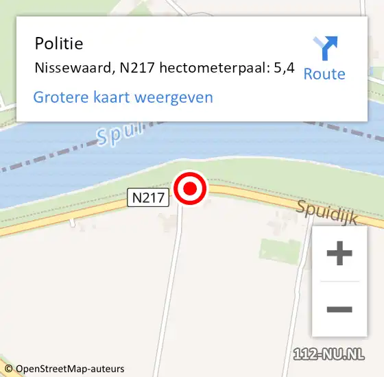 Locatie op kaart van de 112 melding: Politie Nissewaard, N217 hectometerpaal: 5,4 op 22 november 2024 20:52