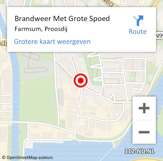 Locatie op kaart van de 112 melding: Brandweer Met Grote Spoed Naar Farmsum, Proosdij op 22 november 2024 21:06