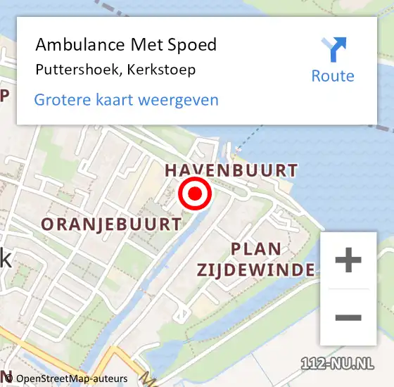 Locatie op kaart van de 112 melding: Ambulance Met Spoed Naar Puttershoek, Kerkstoep op 22 november 2024 21:14