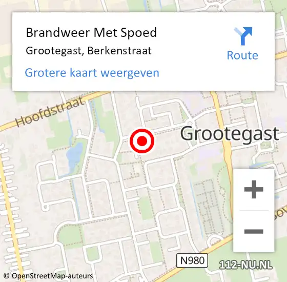 Locatie op kaart van de 112 melding: Brandweer Met Spoed Naar Grootegast, Berkenstraat op 22 november 2024 21:21