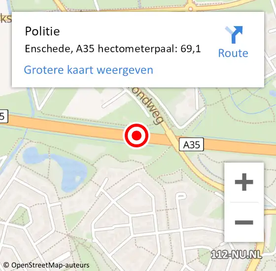 Locatie op kaart van de 112 melding: Politie Enschede, A35 hectometerpaal: 69,1 op 22 november 2024 21:23