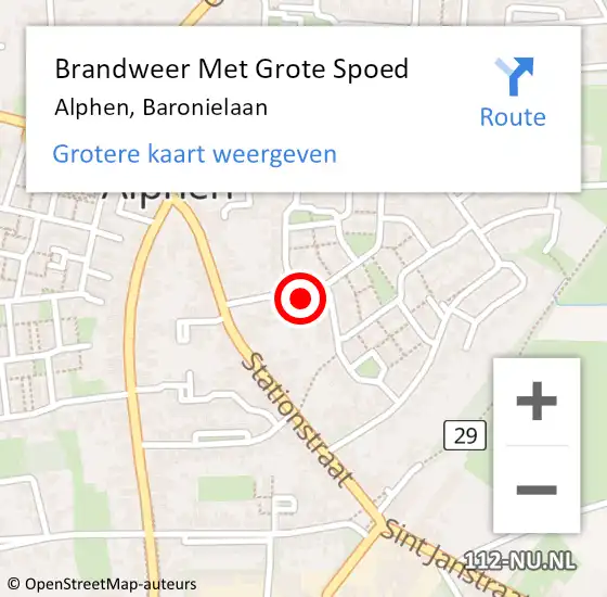 Locatie op kaart van de 112 melding: Brandweer Met Grote Spoed Naar Alphen, Baronielaan op 22 november 2024 21:32