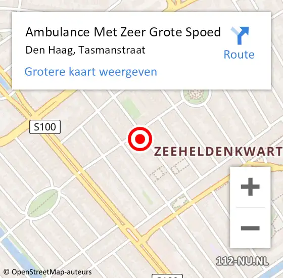 Locatie op kaart van de 112 melding: Ambulance Met Zeer Grote Spoed Naar Den Haag, Tasmanstraat op 22 november 2024 21:50