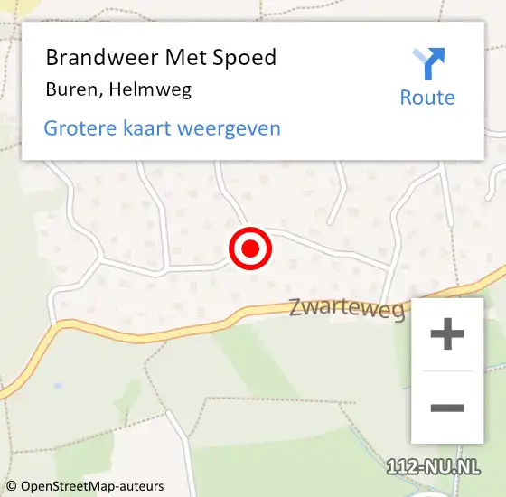 Locatie op kaart van de 112 melding: Brandweer Met Spoed Naar Buren, Helmweg op 22 november 2024 21:52