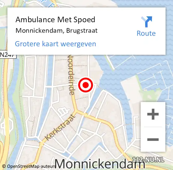 Locatie op kaart van de 112 melding: Ambulance Met Spoed Naar Monnickendam, Brugstraat op 22 november 2024 21:55