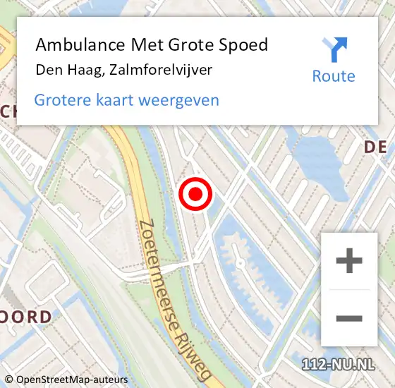 Locatie op kaart van de 112 melding: Ambulance Met Grote Spoed Naar Den Haag, Zalmforelvijver op 22 november 2024 21:58