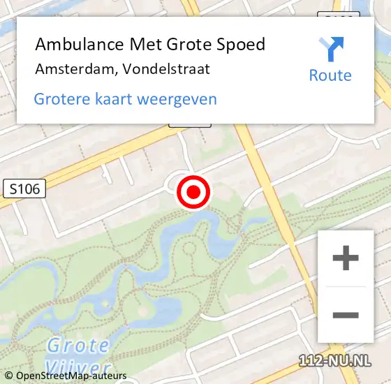 Locatie op kaart van de 112 melding: Ambulance Met Grote Spoed Naar Amsterdam, Vondelstraat op 22 november 2024 22:18