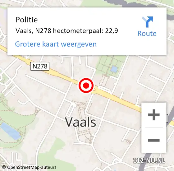 Locatie op kaart van de 112 melding: Politie Vaals, N278 hectometerpaal: 22,9 op 22 november 2024 22:21