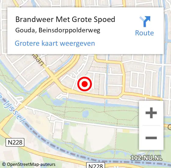 Locatie op kaart van de 112 melding: Brandweer Met Grote Spoed Naar Gouda, Beinsdorppolderweg op 22 november 2024 22:23