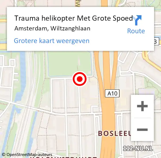 Locatie op kaart van de 112 melding: Trauma helikopter Met Grote Spoed Naar Amsterdam, Wiltzanghlaan op 22 november 2024 22:36